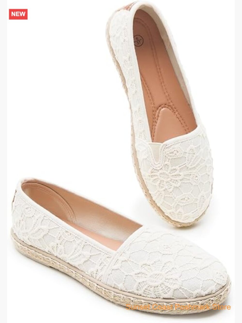 White Lace Ballet Flats with Flower Embroidery Memory Foam Insole Casual Dress